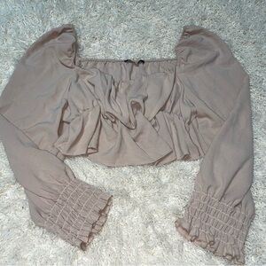 Boohoo Taupe Ruffle Long sleeve Blouse